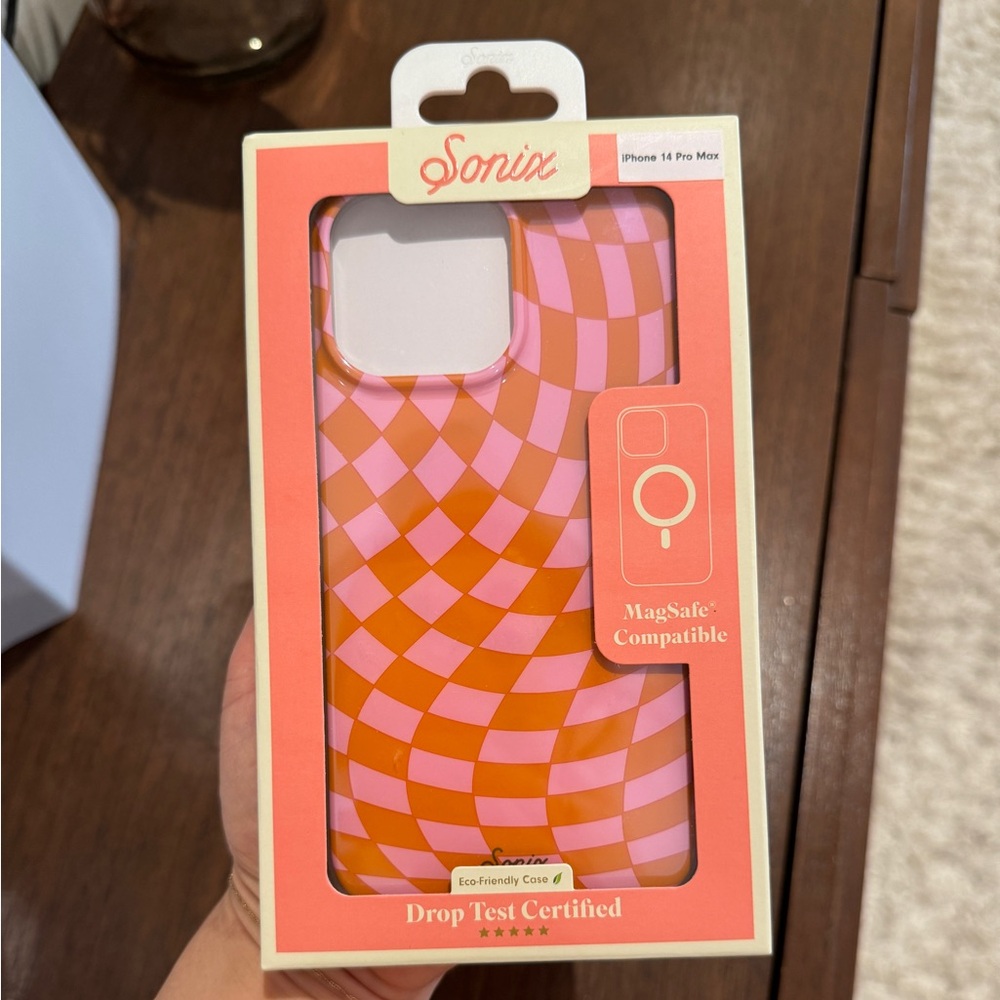 Sonix iPhone 14 Pro Max Pink/Orange Checkered Case NWT